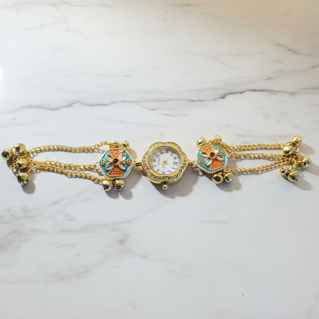 Meenakari Enamel Bracelet Watch – studio product shot