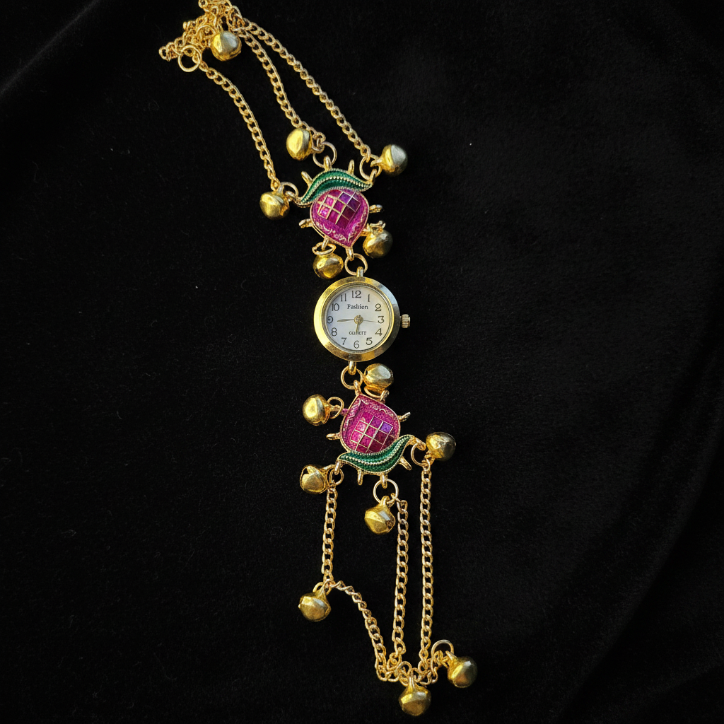 Pink Keri Charm Bracelet Watch - Dark Velvet Background