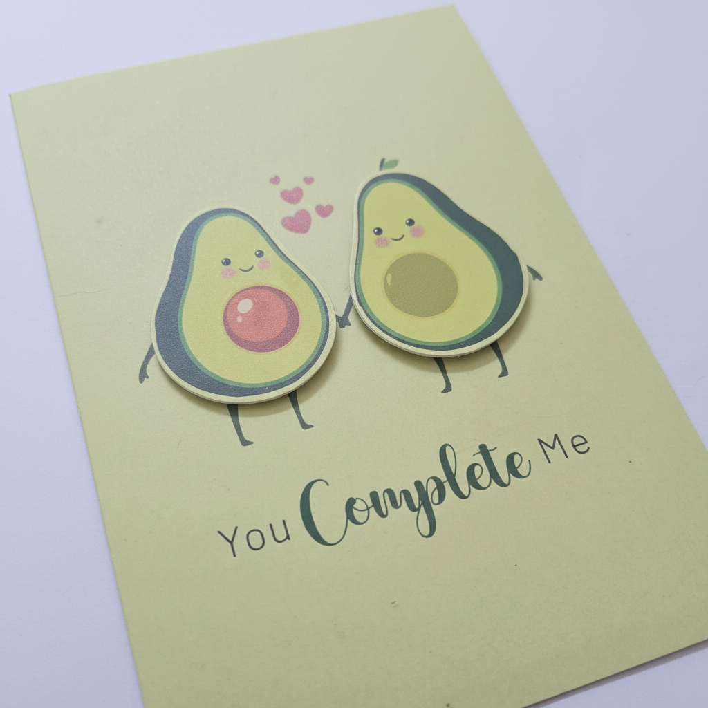 Close-up detail of two adorable avocado halves with cute faces