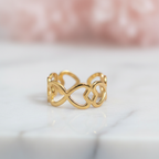 Gold Interlocking Hearts Chain Adjustable Ring - Bold Romantic Band Ring