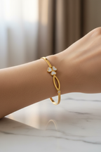 Gold Clover Charm Bracelet for Women – Minimal Stone Studded Elegant Bangle
