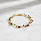 Red & Green Tulip Gemstone Bracelet
