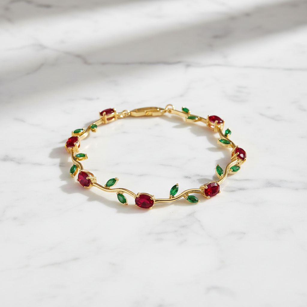 Red & Green Tulip Gemstone Bracelet