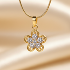 Gold Crystal Clover Flower Pendant Necklace - Stainless Steel Gold Snake Chain