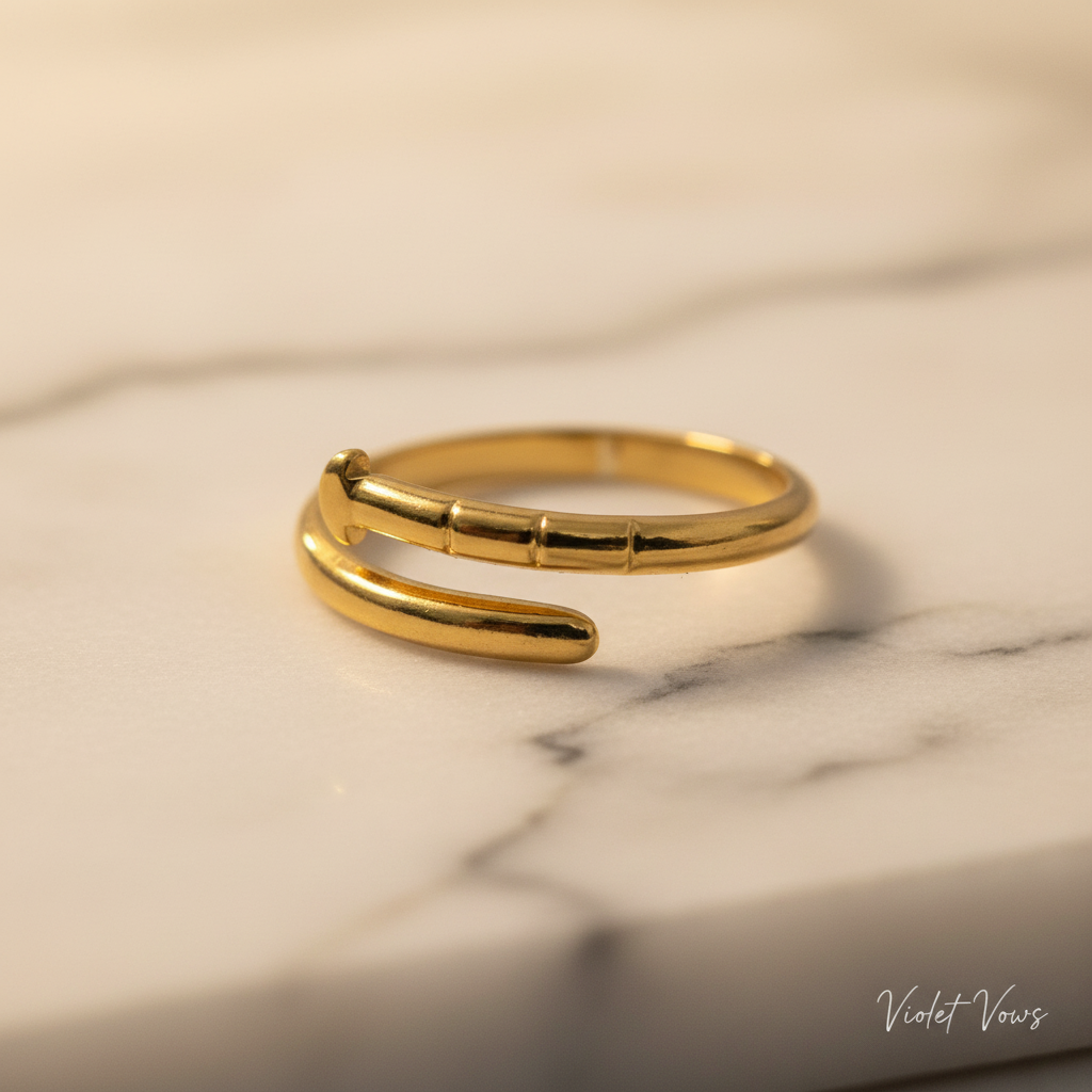 Gold Nail Wrap Open Cuff Ring | Anti-Tarnish