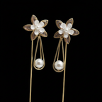 Gold Blush Flower Pearl Drop Earrings