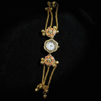 Kundan Filigree Bracelet Watch - Dark Velvet Background