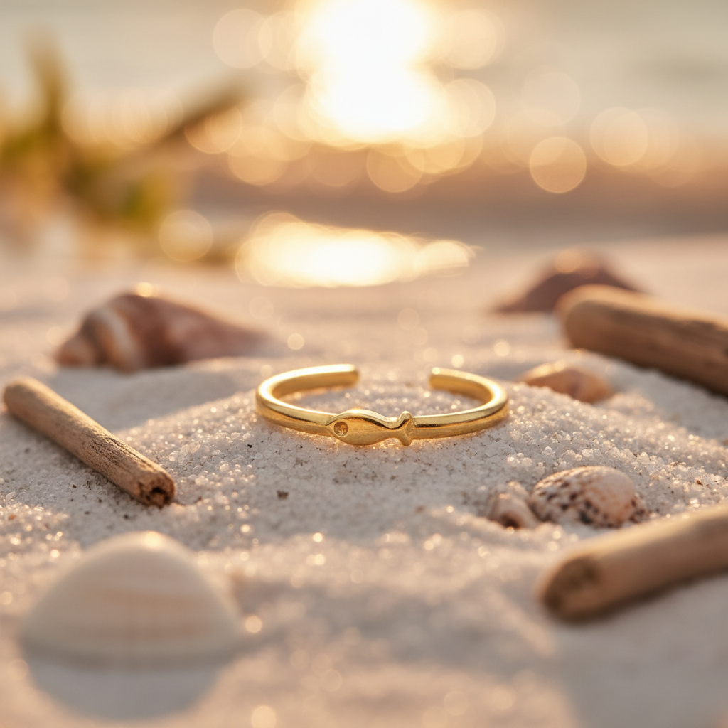 Gold Tiny Fish Open Cuff Ring | Anti-Tarnish
