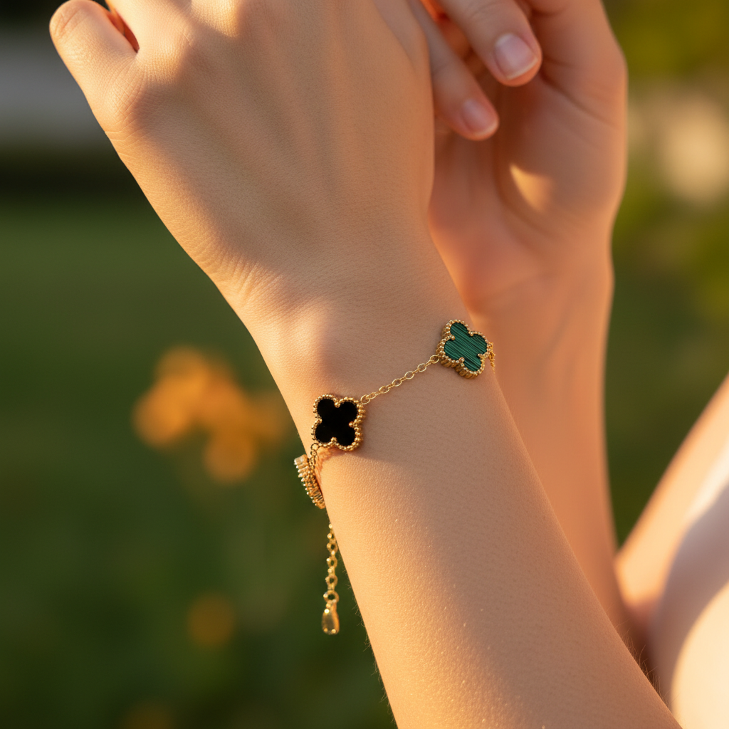 Black & Green Clover Charm Bracelet