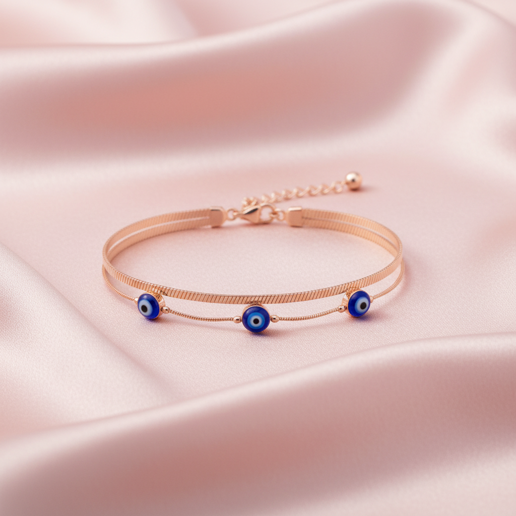 Evil Eye 2-in-1 Rose Gold Snake Chain Bracelet