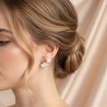 Pearl & Shell Fan Stud Earrings worn on model lifestyle shot