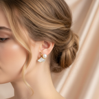 Pearl & Shell Fan Stud Earrings worn on model lifestyle shot