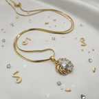 CZ Sunburst Cluster Pendant Necklace | Anti-Tarnish Gold Snake Chain