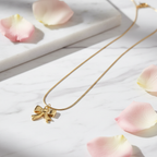 Gold Bow Pendant Necklace - Stainless Steel Snake Chain
