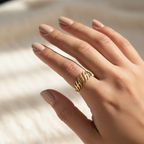 Gold Wheat Leaf Branch Adjustable Ring - Open Band Botanical Ring