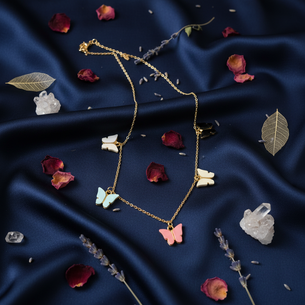 Multicolour Butterfly Charm Necklace – Gold Chain