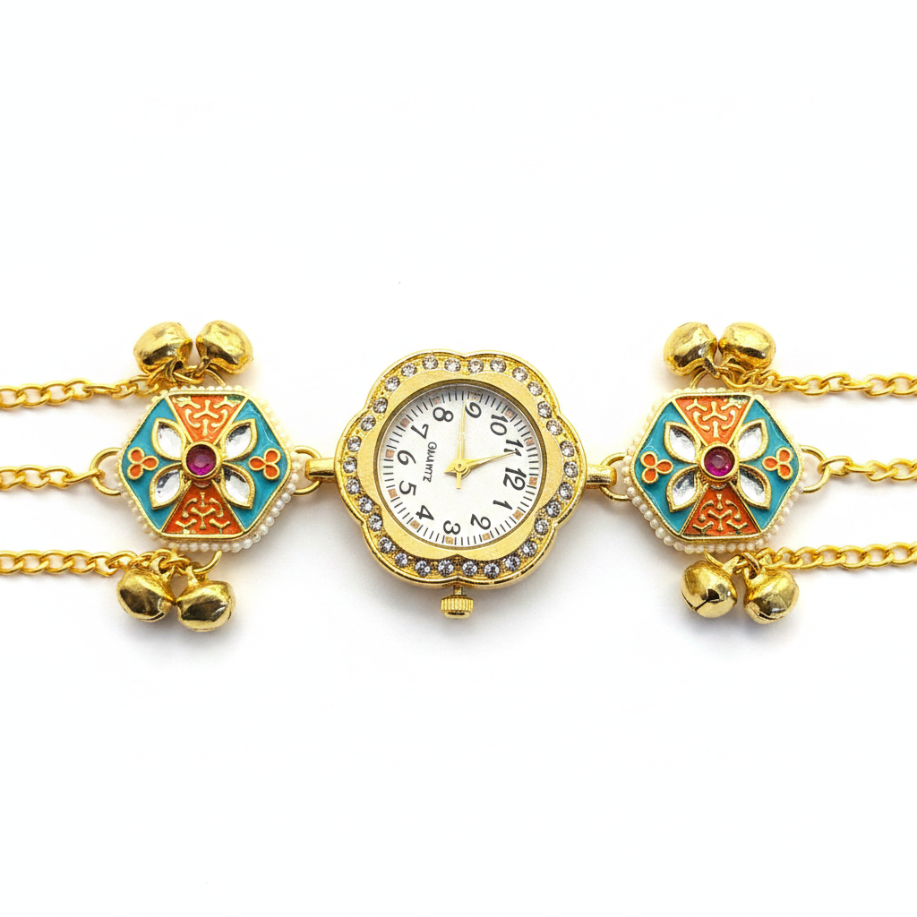 Meenakari Enamel Bracelet Watch – close-up detail shot