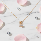 Gold Bow CZ Crystal Drop Necklace