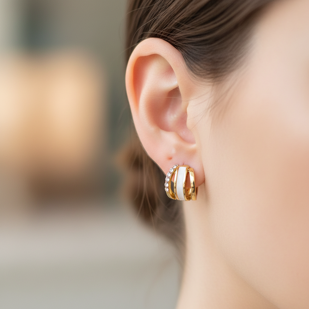 Crystal Band Huggie Hoop Earrings