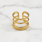 Gold Twisted Rope & Smooth Multi-Band Open Cuff Ring - white marble product shot