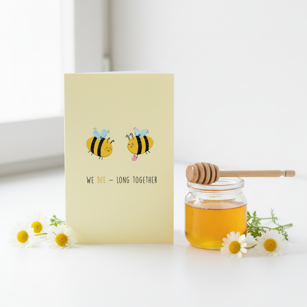 Greeting Card lifestyle photo with honey and flowers