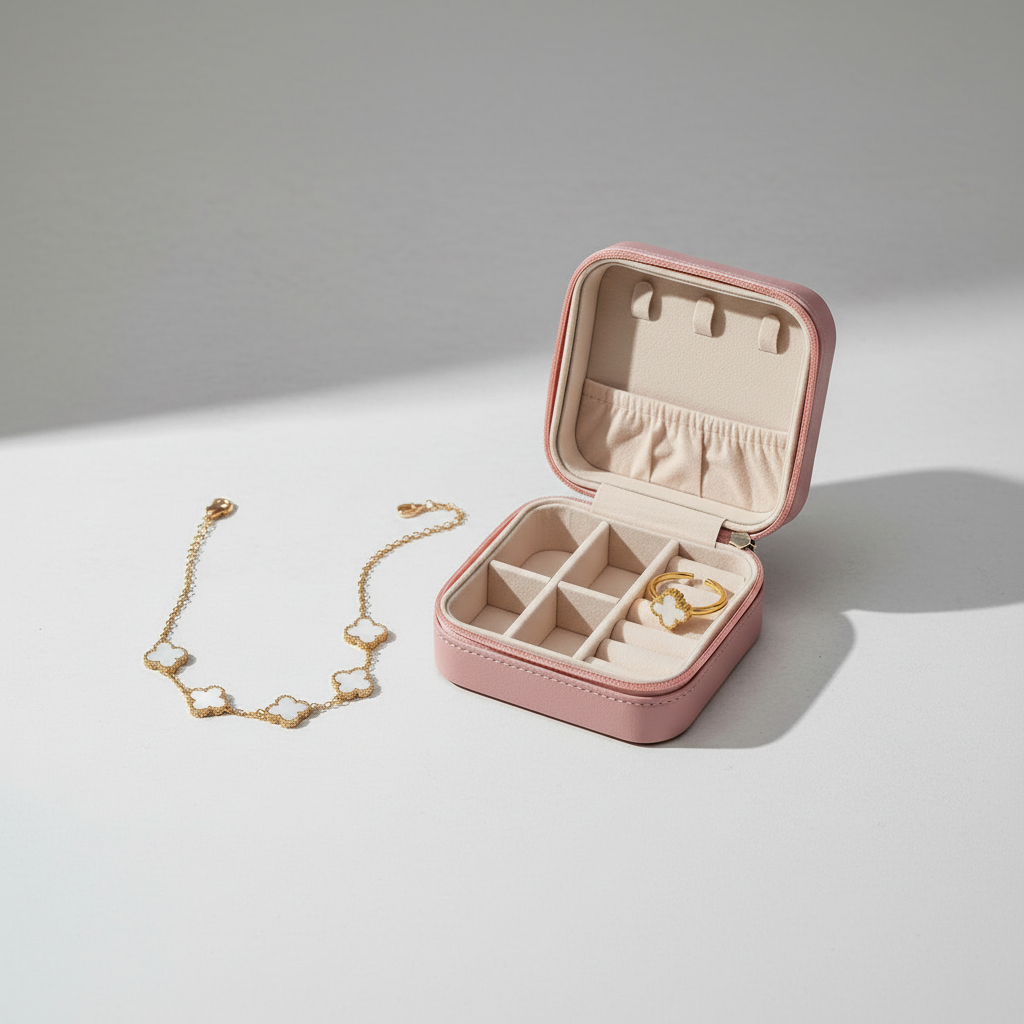 White Clover Jewelry Gift Set - Ring, Bracelet and Organizer