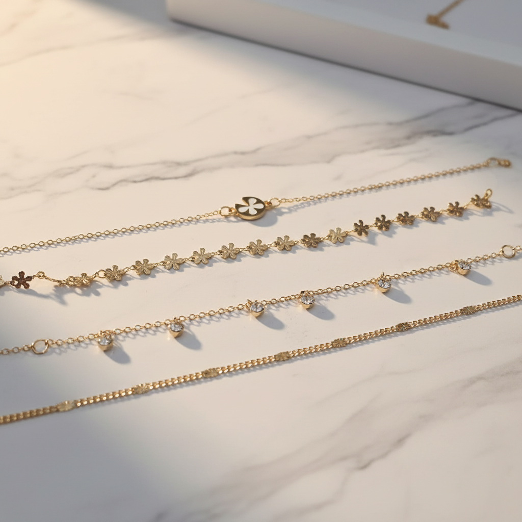 4 Choker Necklace Combo Set - Marble Surface