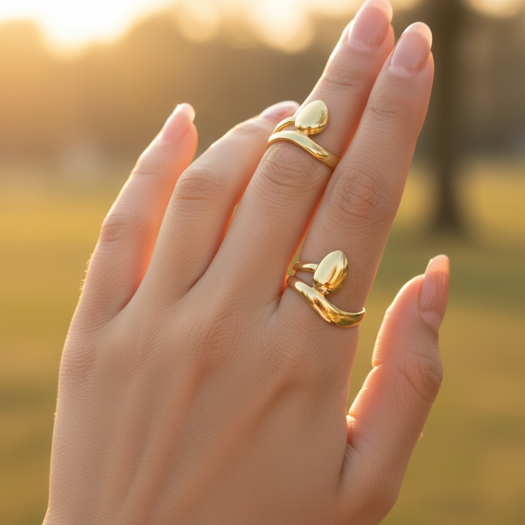 Gold Leaf-Tip Double Band Open Ring