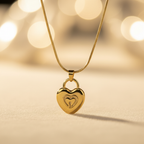 Gold Heart Locket Pendant Necklace - Stainless Steel Snake Chain