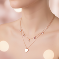 Rose Gold Double Layer Heart Necklace - Crystal Heart Stones & Heart Pendant