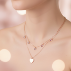 Rose Gold Double Layer Heart Necklace - Crystal Heart Stones & Heart Pendant