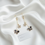 Black Zircon Flower Drop Earrings
