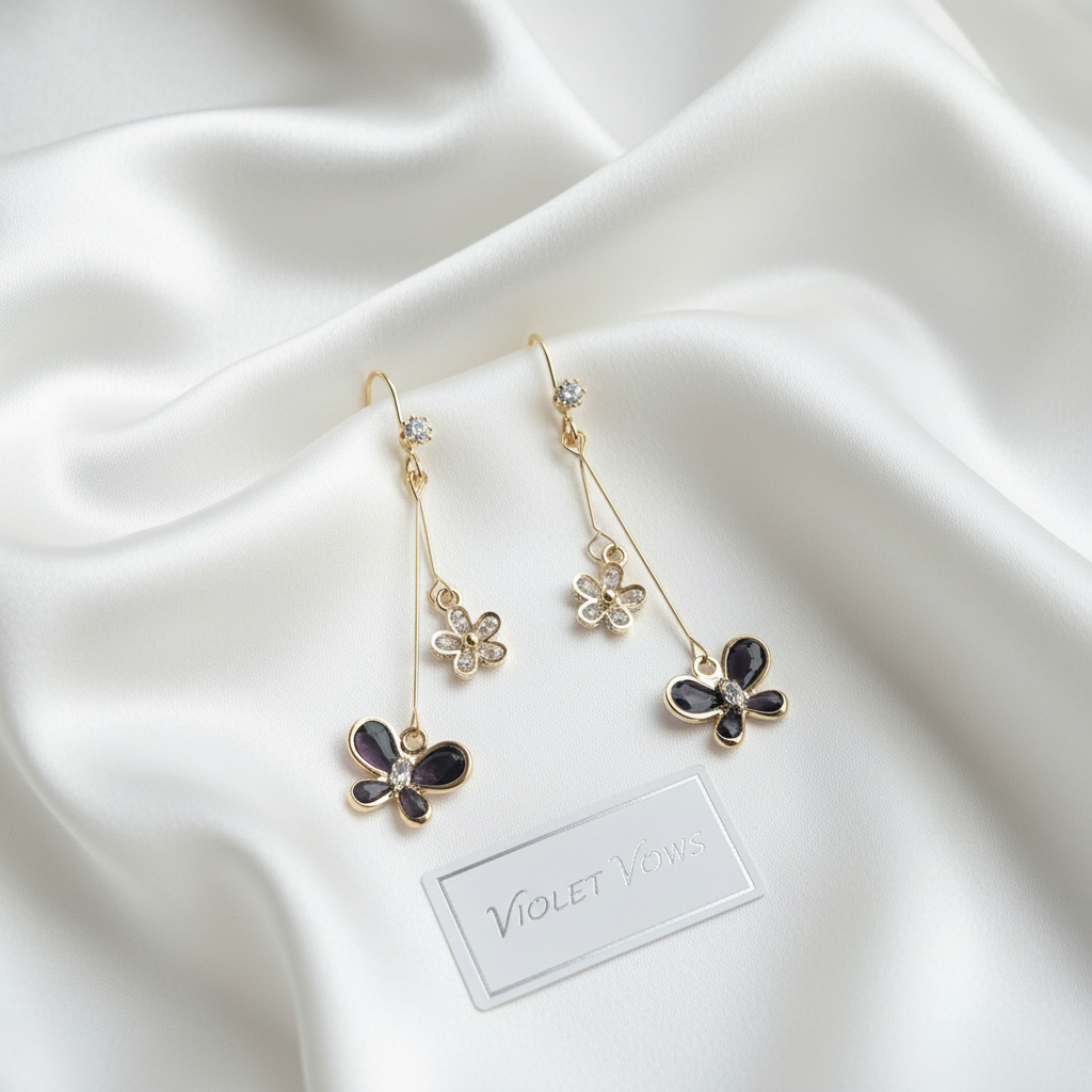 Black Zircon Flower Drop Earrings