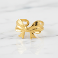 Gold Puffy 3D Bow Open Cuff Ring - white marble product shot