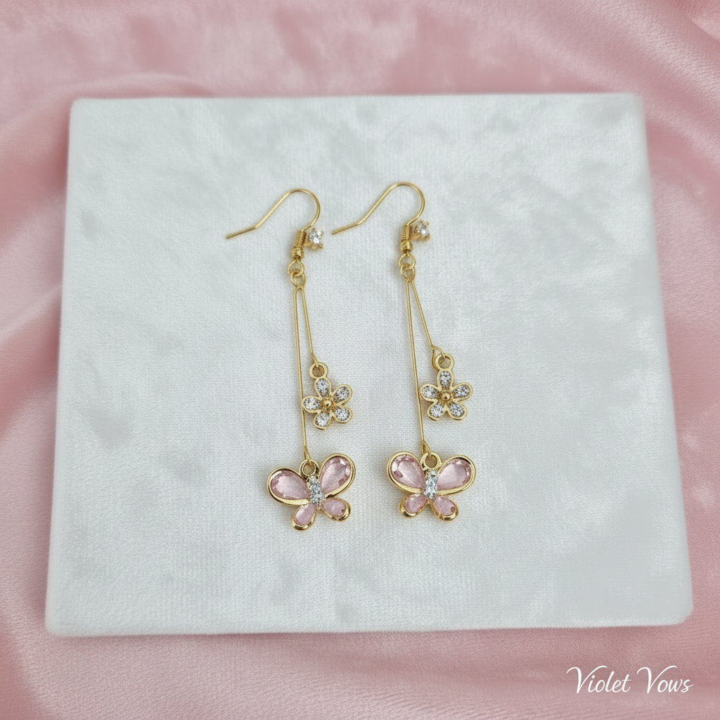 Pink Butterfly Drop Earrings