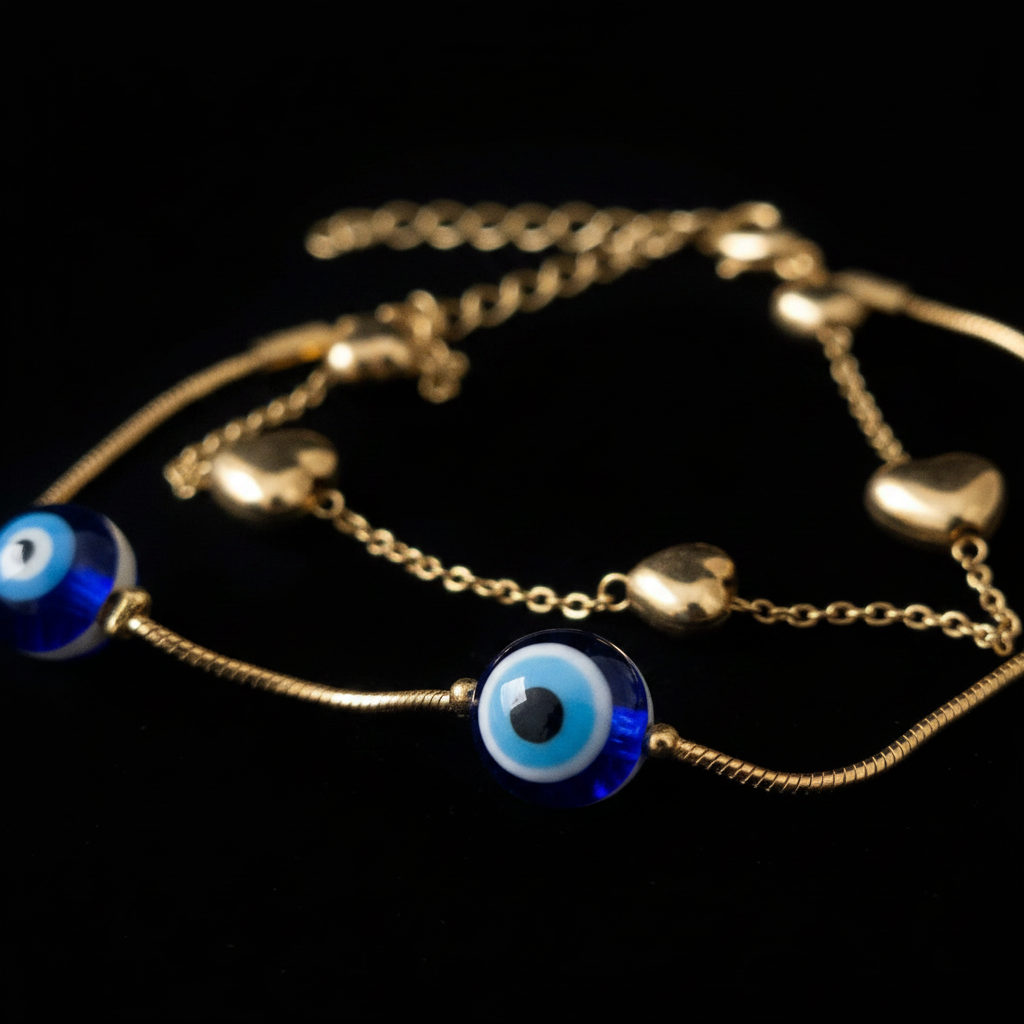Evil Eye & Heart Double Layer Bracelet