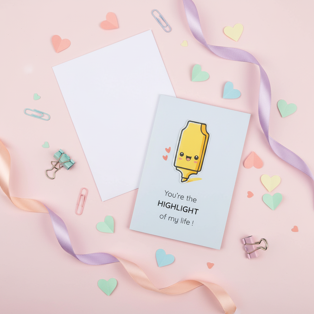 Flat lay composition of greeting card with envelope and decorative elements