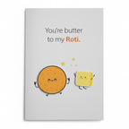 Close-up detail of cute roti and butter characters with sweet faces