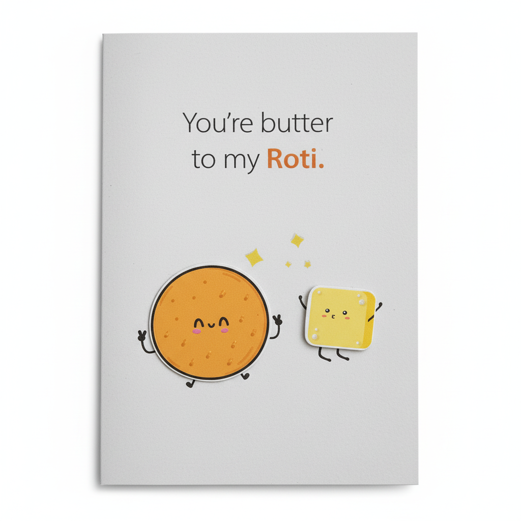 Close-up detail of cute roti and butter characters with sweet faces