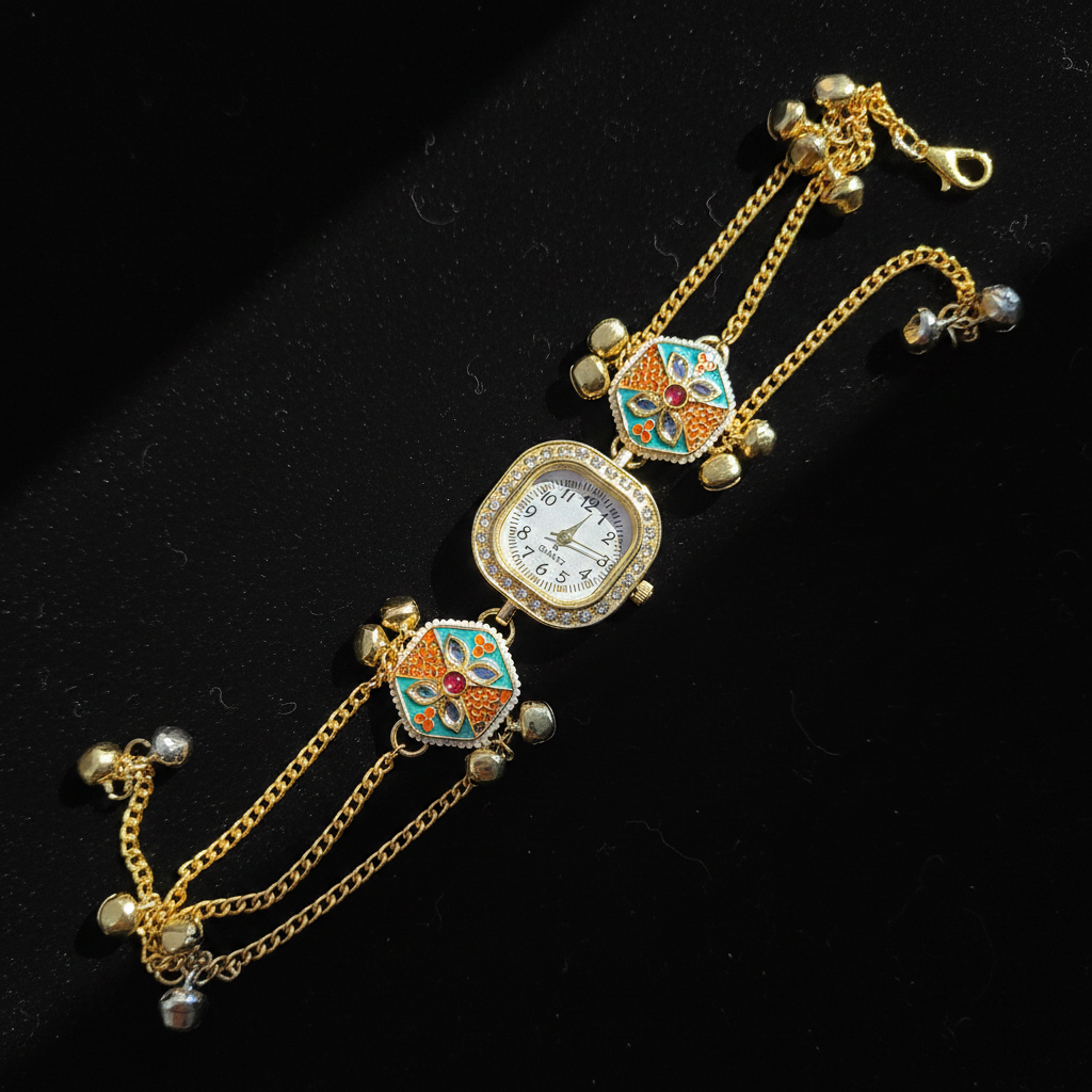 Meenakari Bracelet Watch - Dark Velvet Background