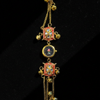 Red Meenakari Star Charm Bracelet Watch - Dark Velvet Background