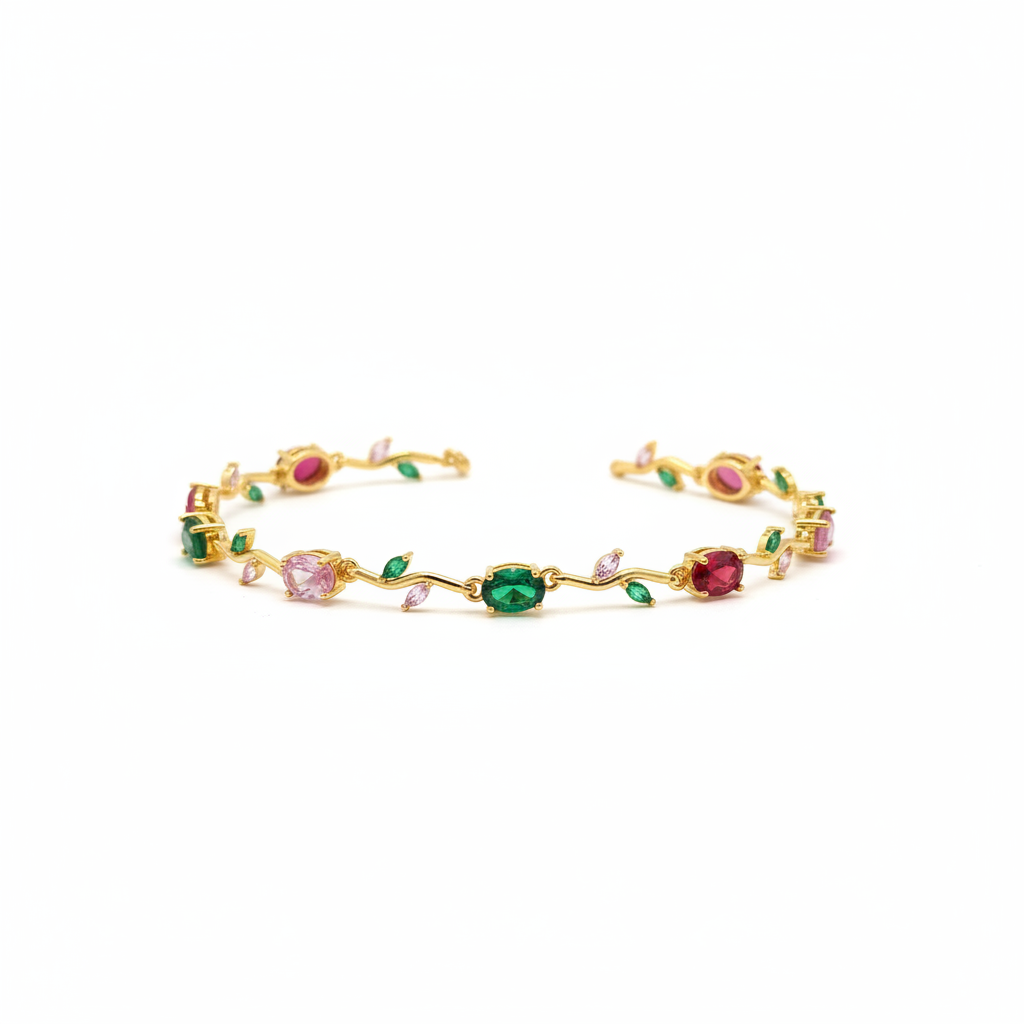Multicolor Tulip Gemstone Bracelet - Pink Green Red