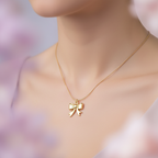 Gold Bow Pendant Necklace - Stainless Steel Snake Chain