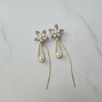 Gold Flower Pearl Drop Earrings - Purple