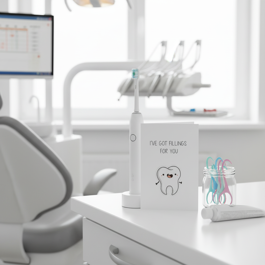 Greeting Card lifestyle photo with dental-themed items