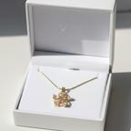 Gold Crystal Flower Pendant Necklace - Stainless Steel Gold Snake Chain