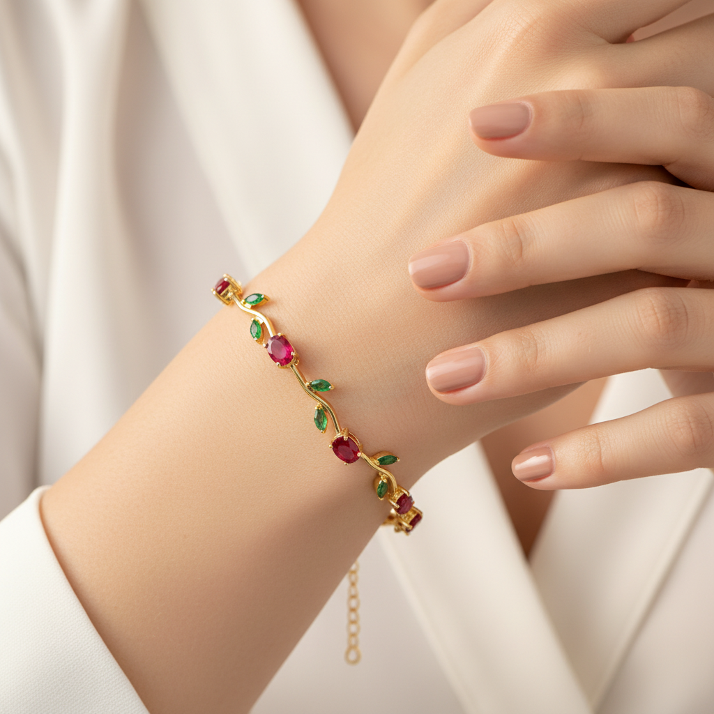 Red & Green Tulip Gemstone Bracelet