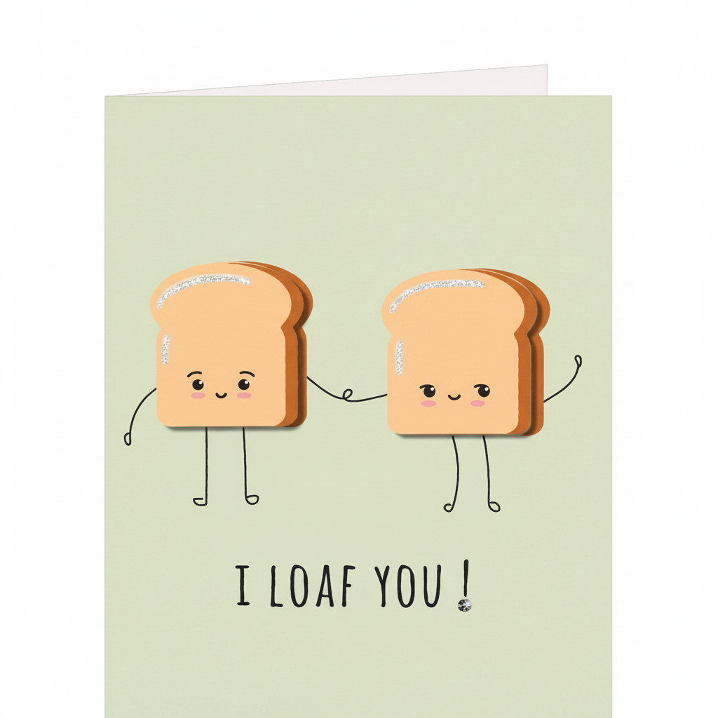 Close-up detail of bread loaf characters holding hands