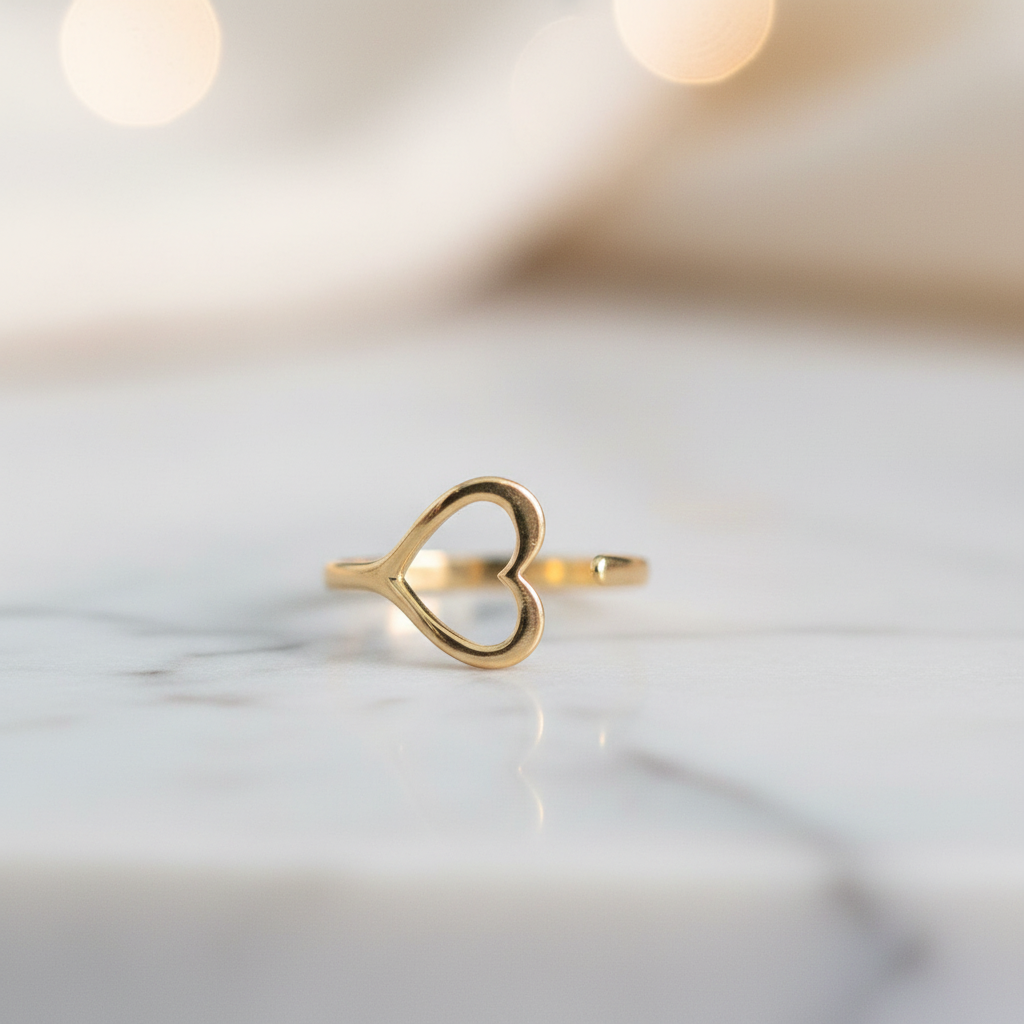Gold Open Heart Adjustable Ring - Dainty Minimalist Love Ring