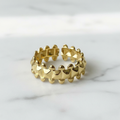 Gold Double Spike Pyramid Crown Open Cuff Ring - white marble product shot